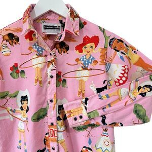 Panhandle Slim Shirt Western Retro Pin Up Pink Snap Button Long Sleeve Large
